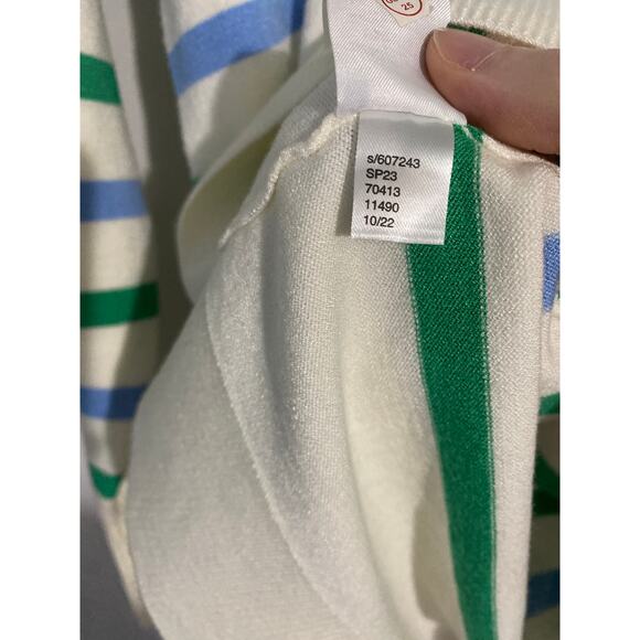 Loft oversized sweater women’s size XS cream blue green stripes soft cozy - Picture 4 of 5